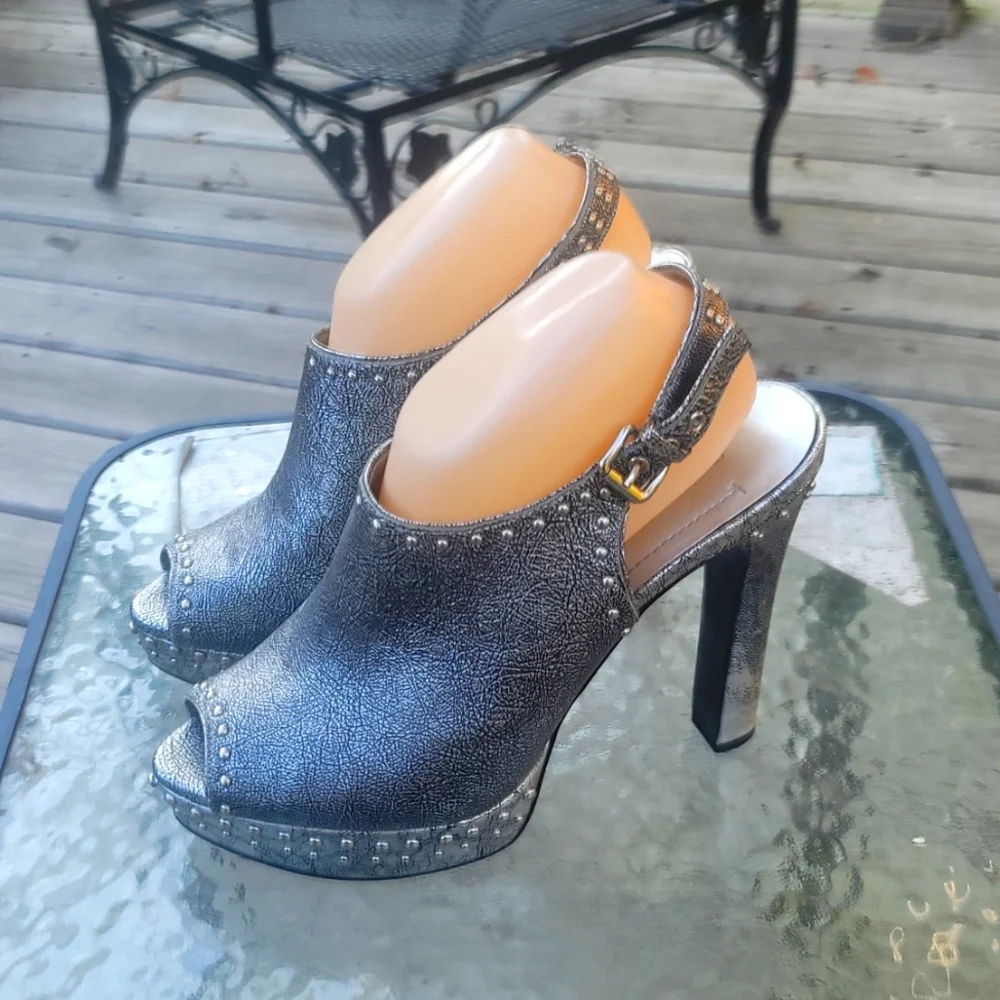 BCBGENERATION GRAY STUDED HEELS